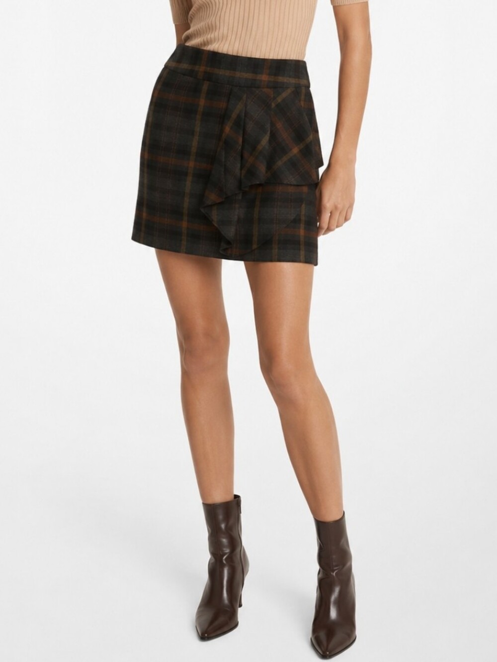 Michael Kors Plaid Ruffle Mini Skirt Size 4 Whimsy Twee Dark Academia Preppy